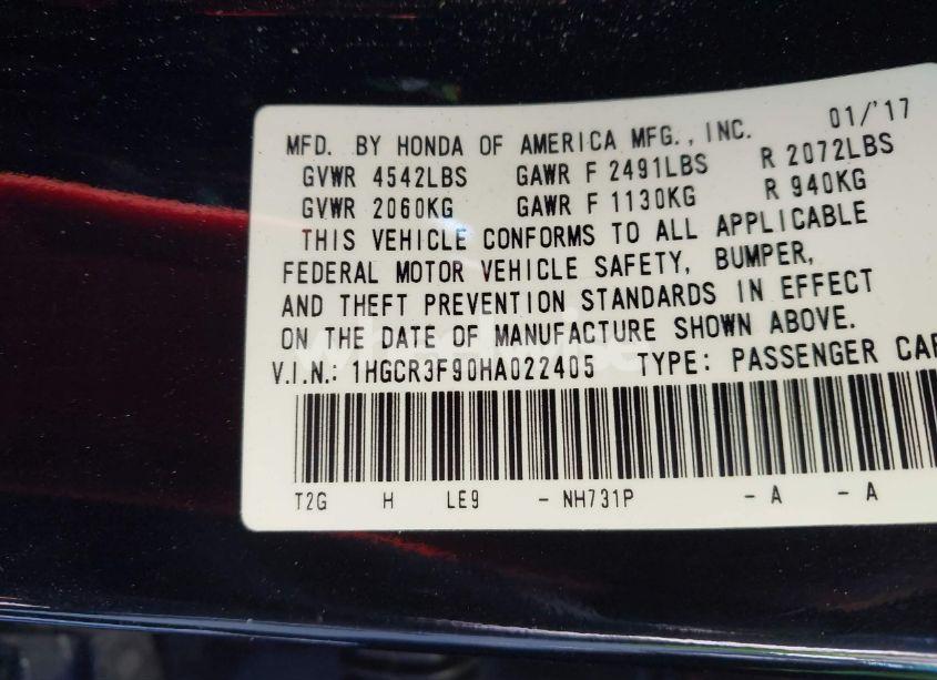 Photo 9 of 2017 Honda Accord TOURING V6 (VIN 1HGCR3F90HA022405)