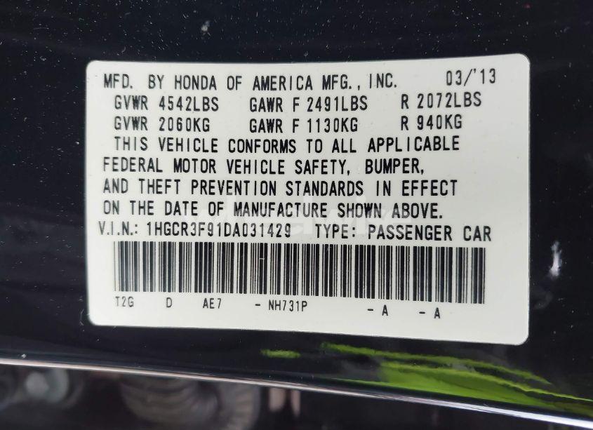Photo 9 of 2013 Honda Accord TOURING (VIN 1HGCR3F91DA031429)