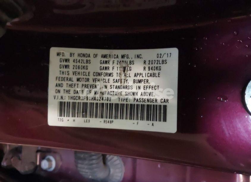 Photo 9 of 2017 Honda Accord TOURING V6 (VIN 1HGCR3F91HA024762)