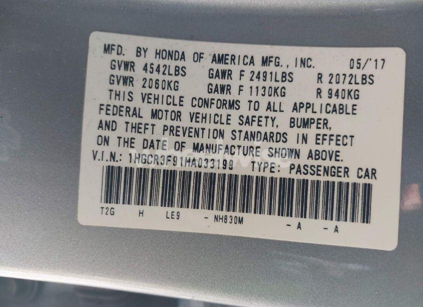 Photo 9 of 2017 Honda Accord TOURING V6 (VIN 1HGCR3F91HA033199)