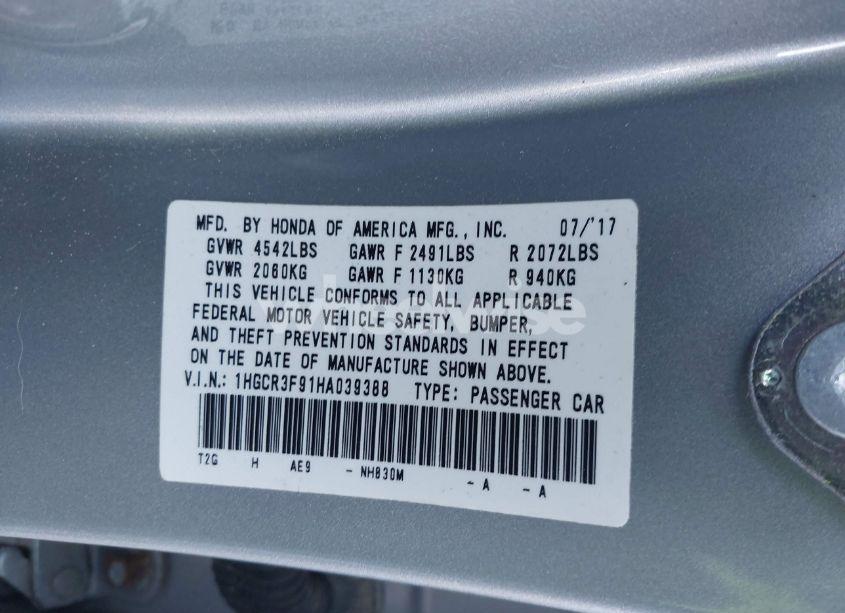 Photo 9 of 2017 Honda Accord TOURING V6 (VIN 1HGCR3F91HA039388)