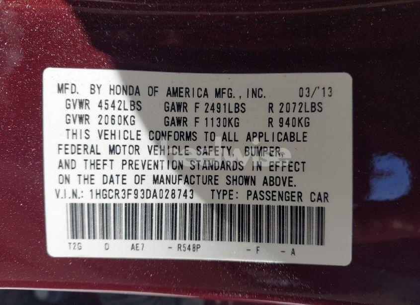 Photo 9 of 2013 Honda Accord TOURING (VIN 1HGCR3F93DA028743)