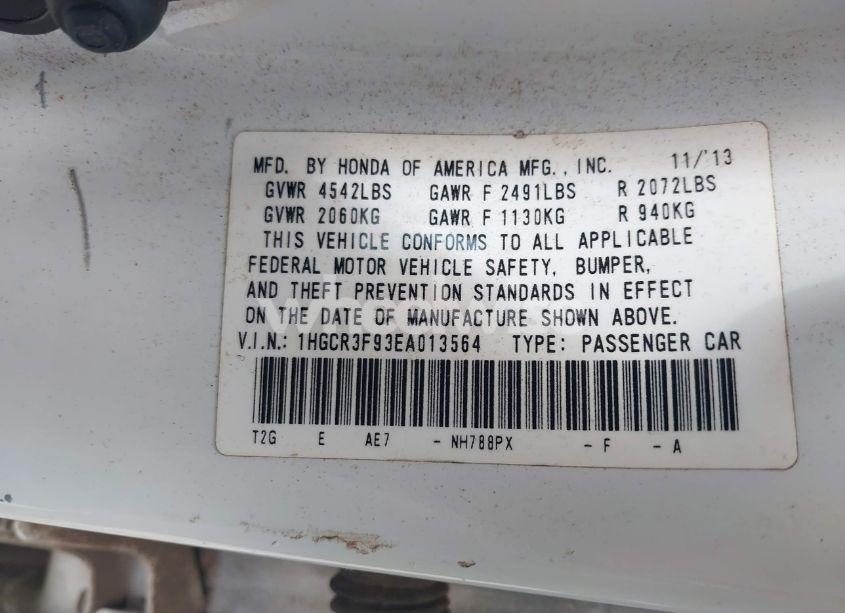 Photo 9 of 2014 Honda Accord TOURING (VIN 1HGCR3F93EA013564)