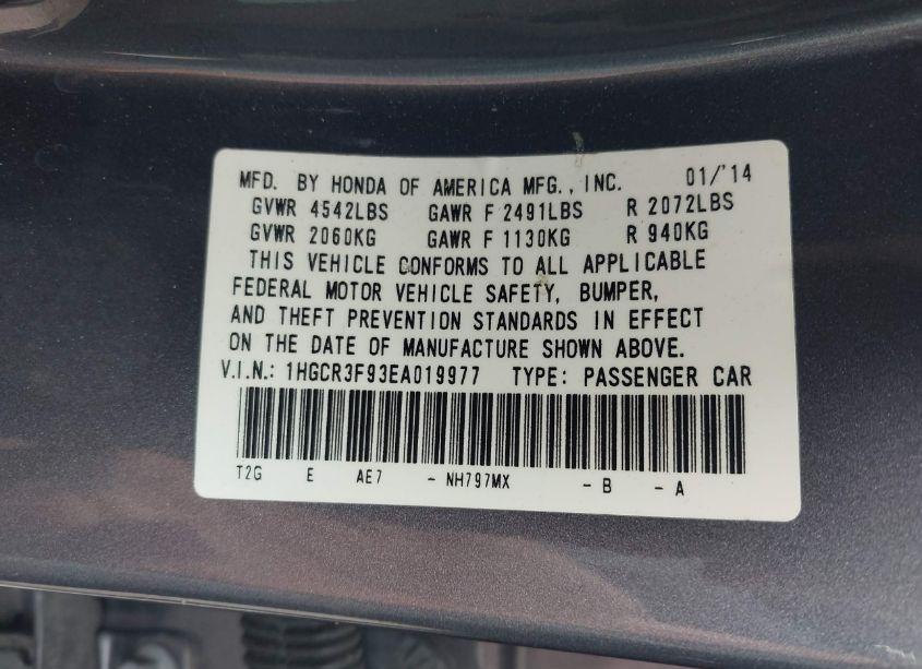 Photo 9 of 2014 Honda Accord TOURING (VIN 1HGCR3F93EA019977)