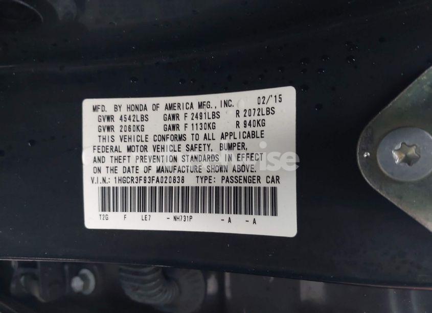 Photo 9 of 2015 Honda Accord TOURING (VIN 1HGCR3F93FA020838)