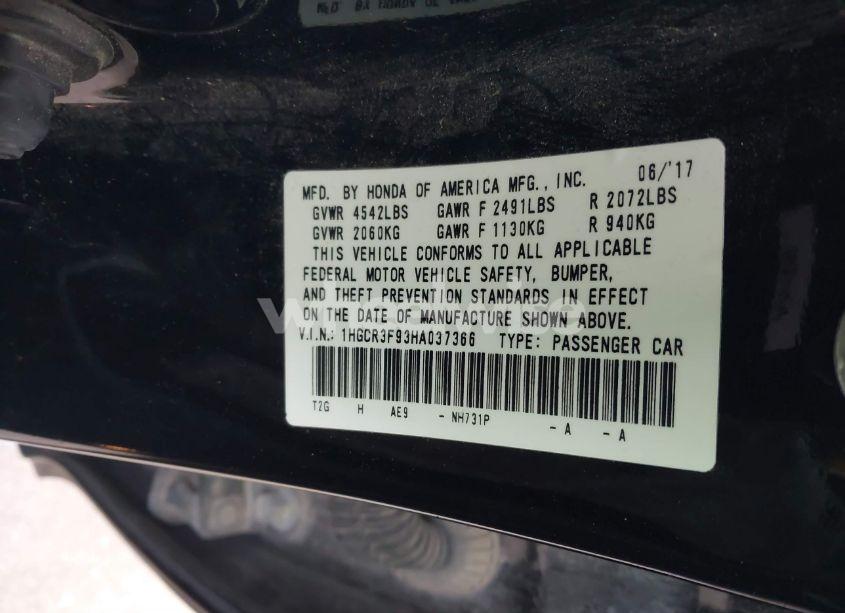 Photo 9 of 2017 Honda Accord TOURING V6 (VIN 1HGCR3F93HA037366)