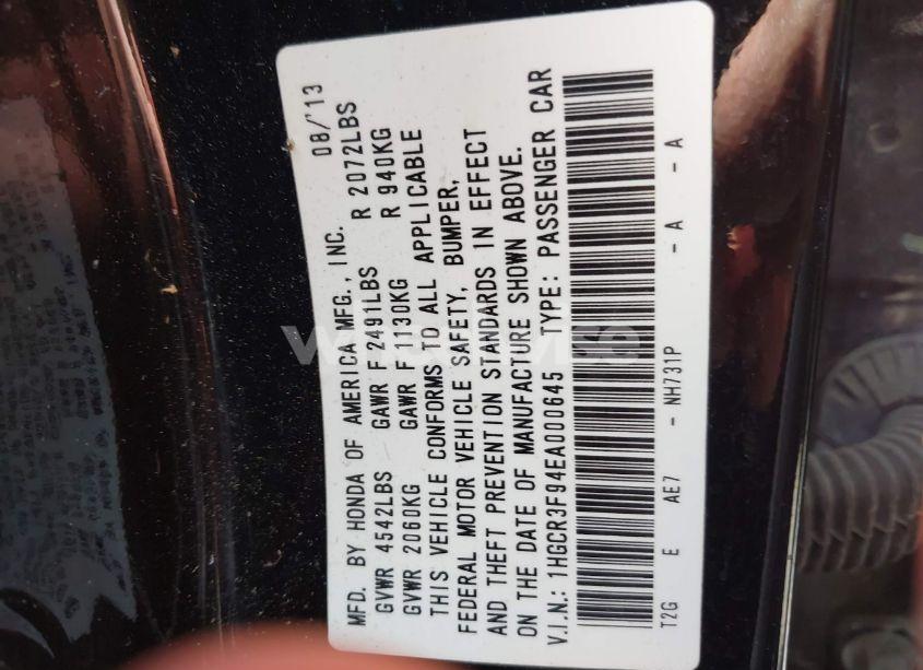 Photo 9 of 2014 Honda Accord TOURING (VIN 1HGCR3F94EA000645)