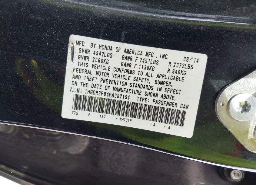 Photo 9 of 2015 Honda Accord TOURING (VIN 1HGCR3F94FA002154)