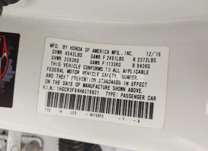 Photo 9 of 2017 Honda Accord TOURING V6 (VIN 1HGCR3F94HA019801)