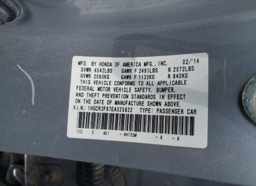 Photo 9 of 2014 Honda Accord TOURING (VIN 1HGCR3F97EA025832)