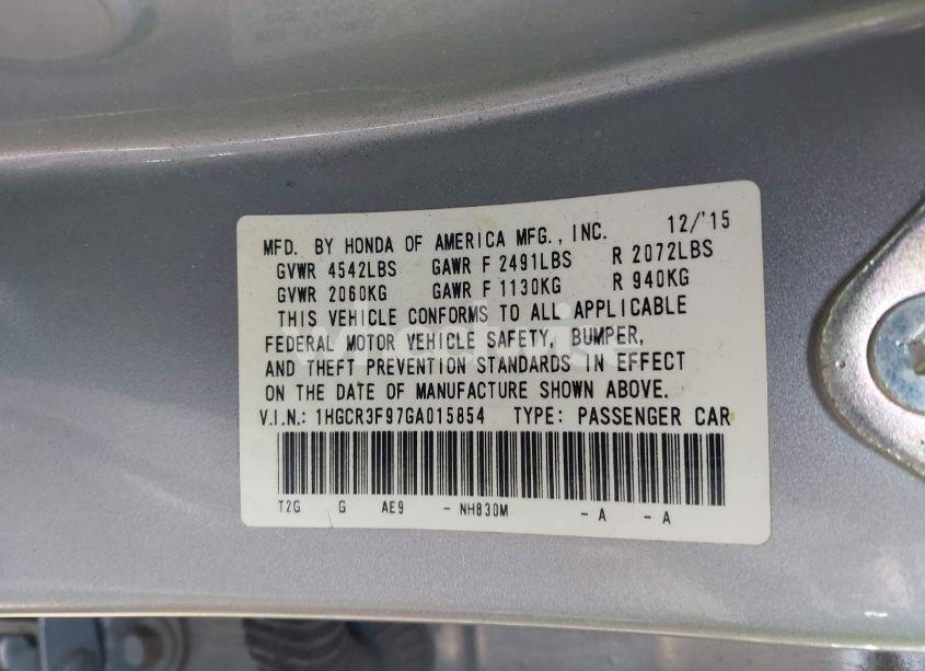 Photo 9 of 2016 Honda Accord TOURING (VIN 1HGCR3F97GA015854)