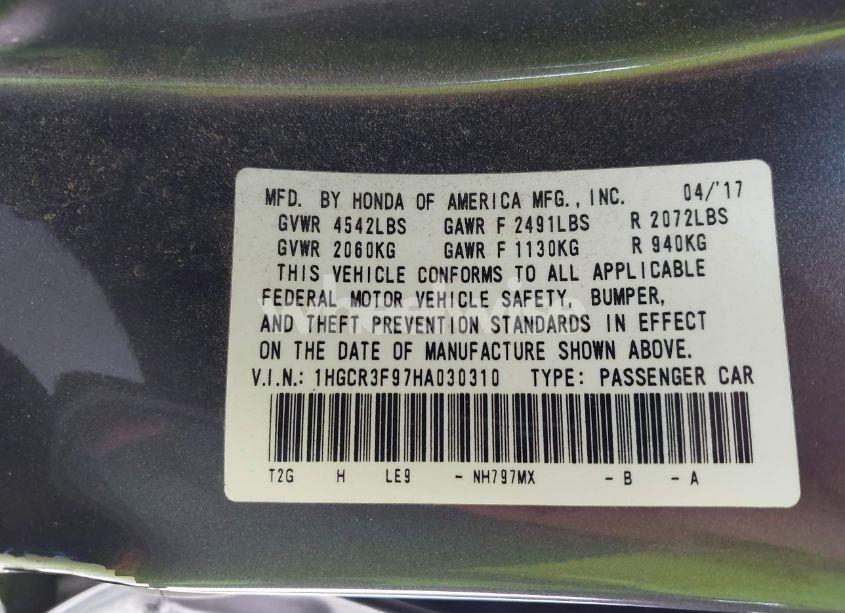 Photo 9 of 2017 Honda Accord TOURING V6 (VIN 1HGCR3F97HA030310)