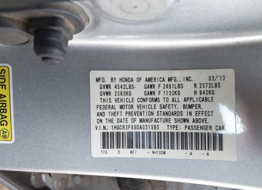 Photo 9 of 2013 Honda Accord TOURING (VIN 1HGCR3F98DA031590)