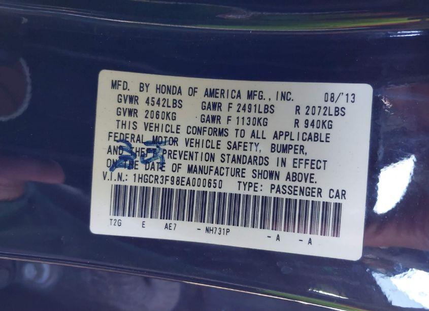 Photo 9 of 2014 Honda Accord TOURING (VIN 1HGCR3F98EA000650)