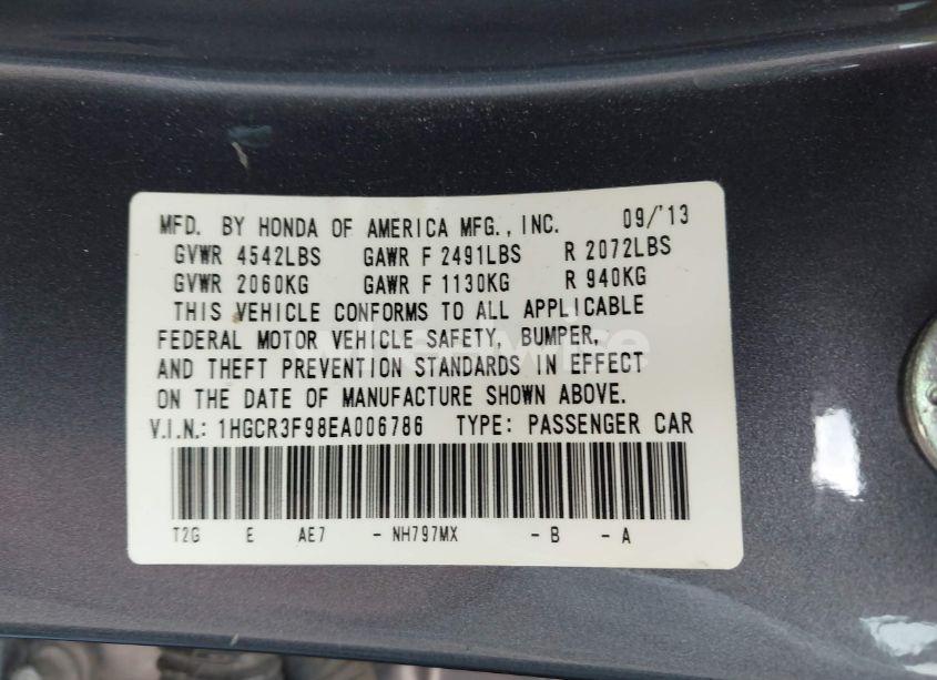 Photo 9 of 2014 Honda Accord TOURING (VIN 1HGCR3F98EA006786)