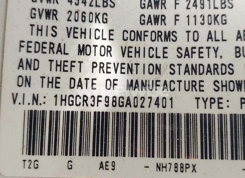 Photo 9 of 2016 Honda Accord TOURING (VIN 1HGCR3F98GA027401)