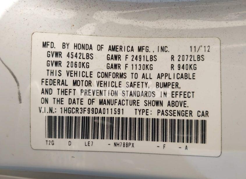 Photo 9 of 2013 Honda Accord TOURING (VIN 1HGCR3F99DA011591)