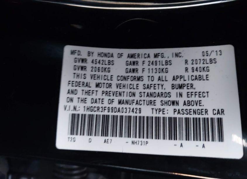 Photo 9 of 2013 Honda Accord TOURING (VIN 1HGCR3F99DA037429)