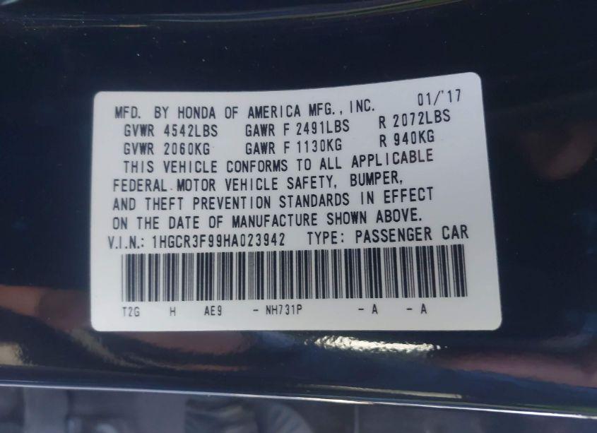 Photo 9 of 2017 Honda Accord TOURING V6 (VIN 1HGCR3F99HA023942)