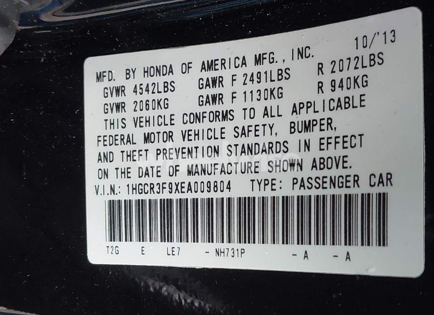 Photo 9 of 2014 Honda Accord TOURING (VIN 1HGCR3F9XEA009804)