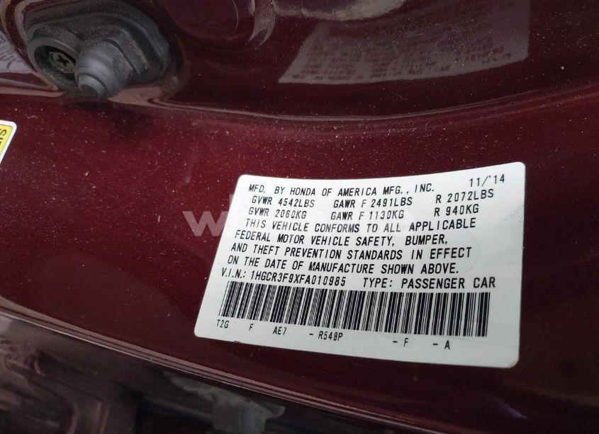 Photo 9 of 2015 Honda Accord TOURING (VIN 1HGCR3F9XFA010985)
