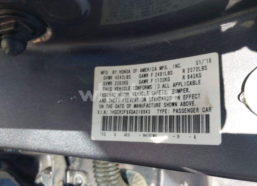 Photo 9 of 2016 Honda Accord TOURING (VIN 1HGCR3F9XGA018943)