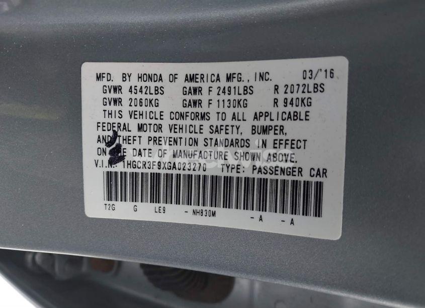 Photo 9 of 2016 Honda Accord TOURING (VIN 1HGCR3F9XGA023270)