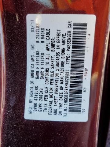 Photo 10 of 2017 HONDA ACCORD TOURING (VIN 1HGCR3F9XHA028891)