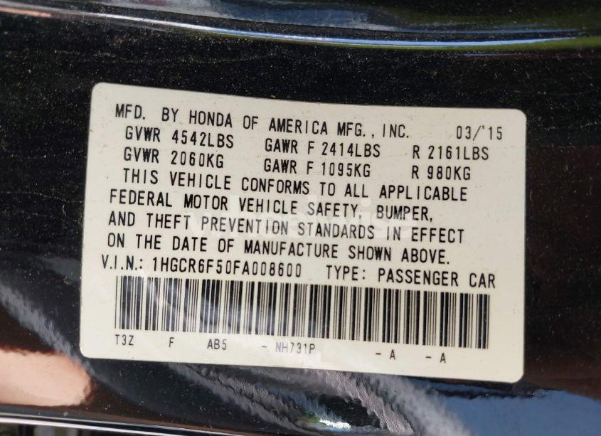 Photo 9 of 2015 Honda Accord HYBRID EX-L (VIN 1HGCR6F50FA008600)