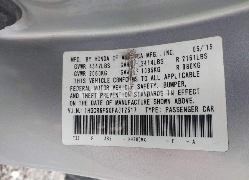 Photo 9 of 2015 Honda Accord HYBRID EX-L (VIN 1HGCR6F50FA012517)