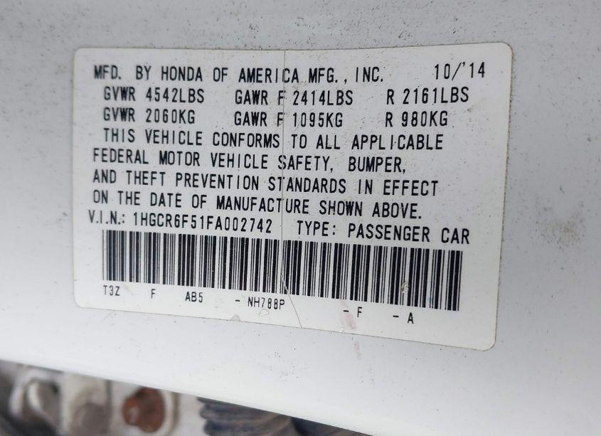 Photo 9 of 2015 Honda Accord HYBRID EX-L (VIN 1HGCR6F51FA002742)