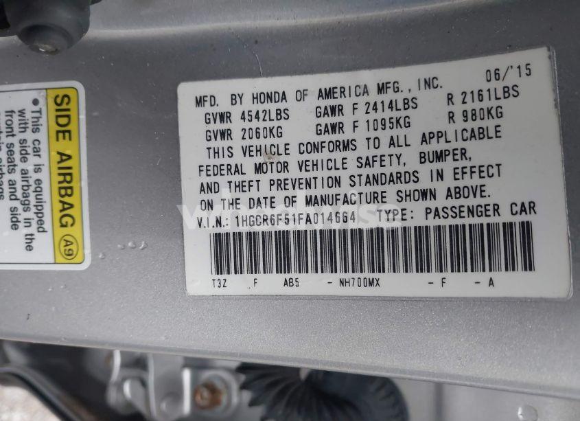 Photo 9 of 2015 Honda Accord HYBRID EX-L (VIN 1HGCR6F51FA014664)