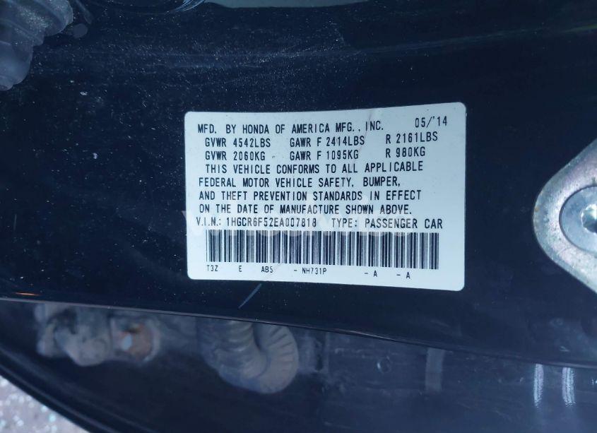 Photo 9 of 2014 Honda Accord HYBRID EX-L (VIN 1HGCR6F52EA007818)