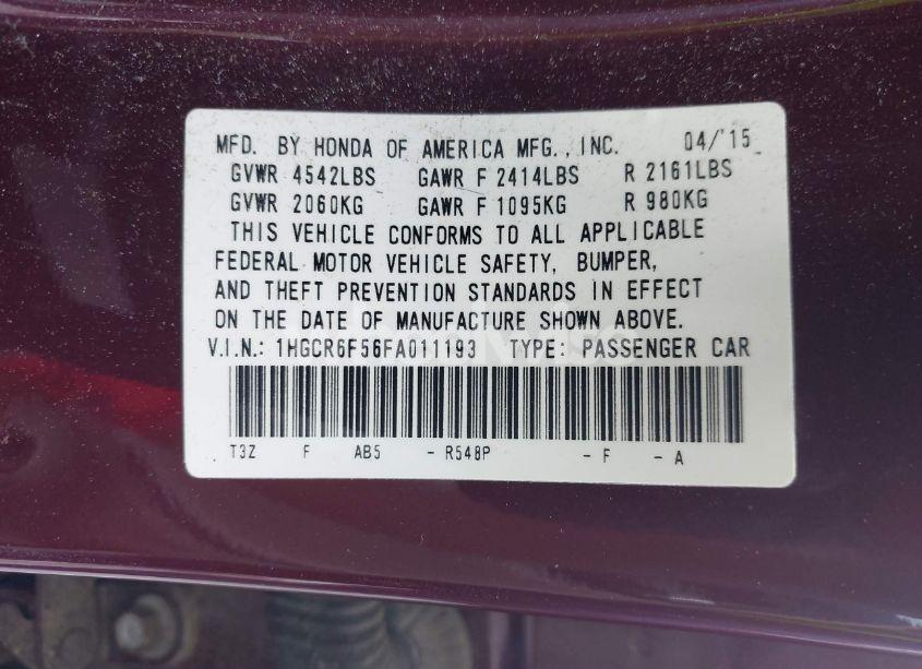 Photo 9 of 2015 Honda Accord HYBRID EX-L (VIN 1HGCR6F56FA011193)