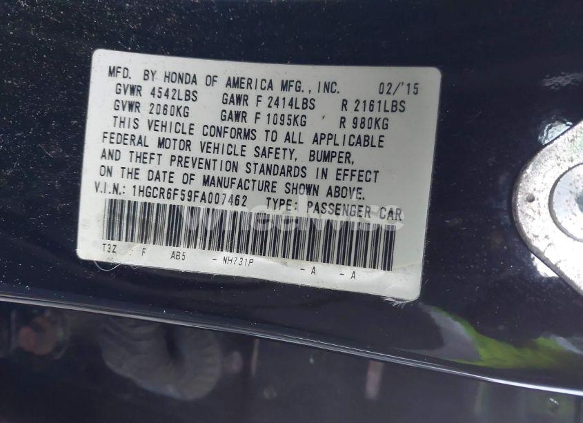 Photo 9 of 2015 Honda Accord HYBRID EX-L (VIN 1HGCR6F59FA007462)