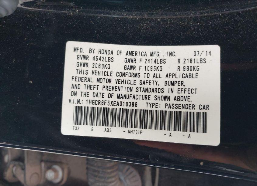 Photo 9 of 2014 Honda Accord HYBRID EX-L (VIN 1HGCR6F5XEA010398)