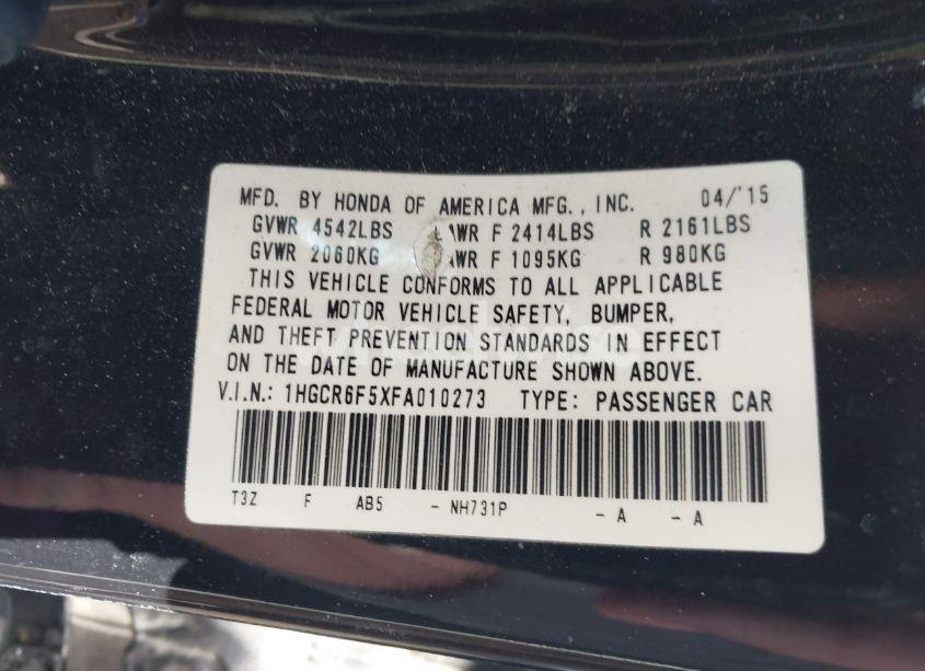 Photo 9 of 2015 Honda Accord HYBRID EX-L (VIN 1HGCR6F5XFA010273)