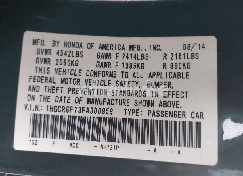 Photo 9 of 2015 Honda Accord HYBRID TOURING (VIN 1HGCR6F73FA000959)