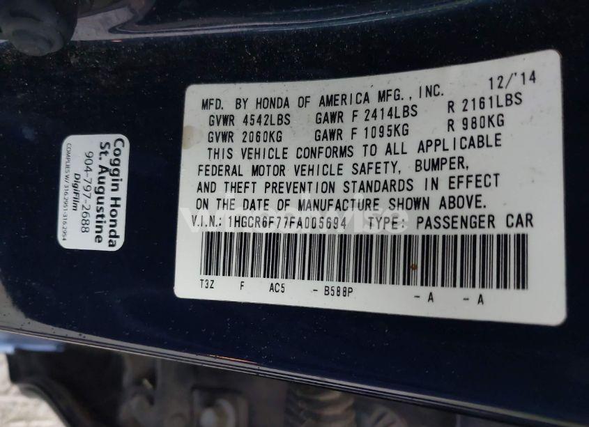 Photo 9 of 2015 Honda Accord HYBRID TOURING (VIN 1HGCR6F77FA005694)