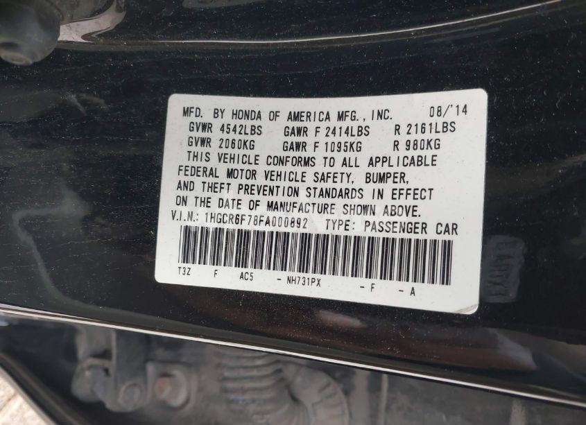 Photo 9 of 2015 Honda Accord HYBRID TOURING (VIN 1HGCR6F78FA000892)