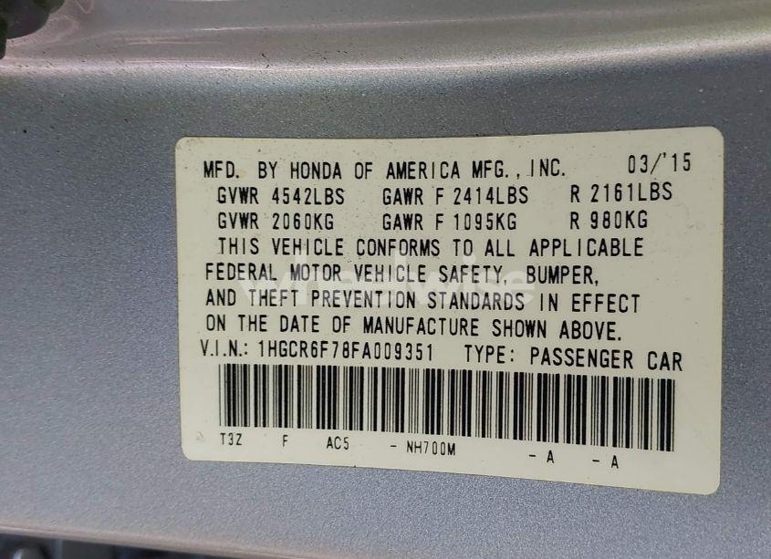Photo 9 of 2015 Honda Accord HYBRID TOURING (VIN 1HGCR6F78FA009351)