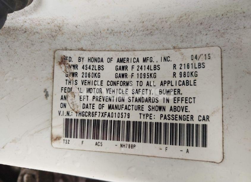 Photo 9 of 2015 Honda Accord HYBRID TOURING (VIN 1HGCR6F7XFA010579)