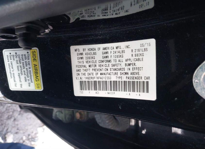 Photo 9 of 2015 Honda Accord HYBRID TOURING (VIN 1HGCR6F7XFA012350)