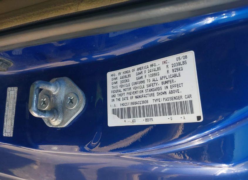 Photo 9 of 2008 Honda Accord 2.4 EX-L (VIN 1HGCS11868A023906)