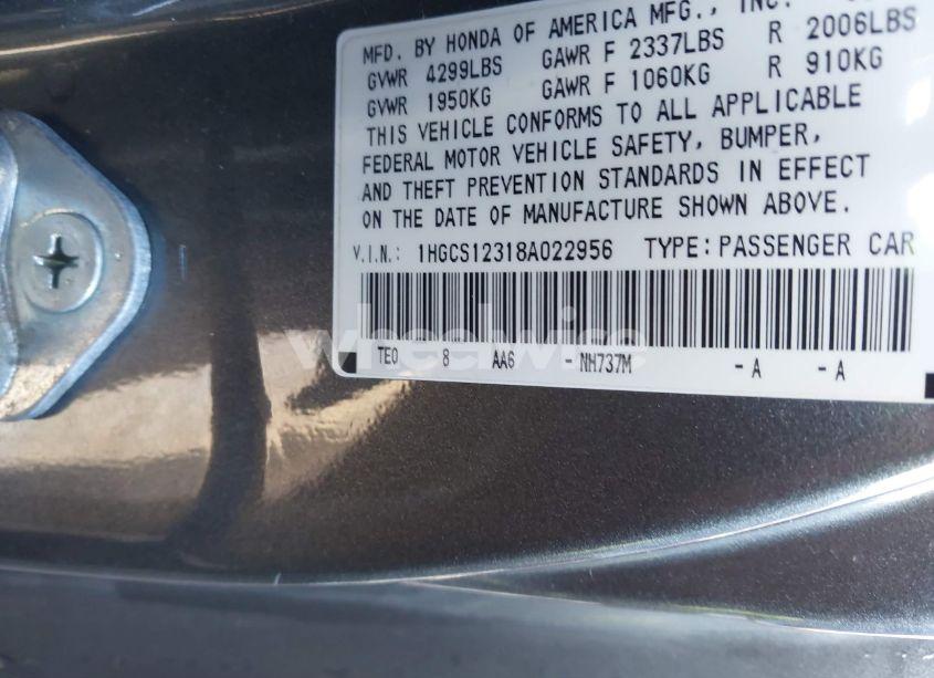 Photo 9 of 2008 Honda Accord 2.4 LX-S (VIN 1HGCS12318A022956)