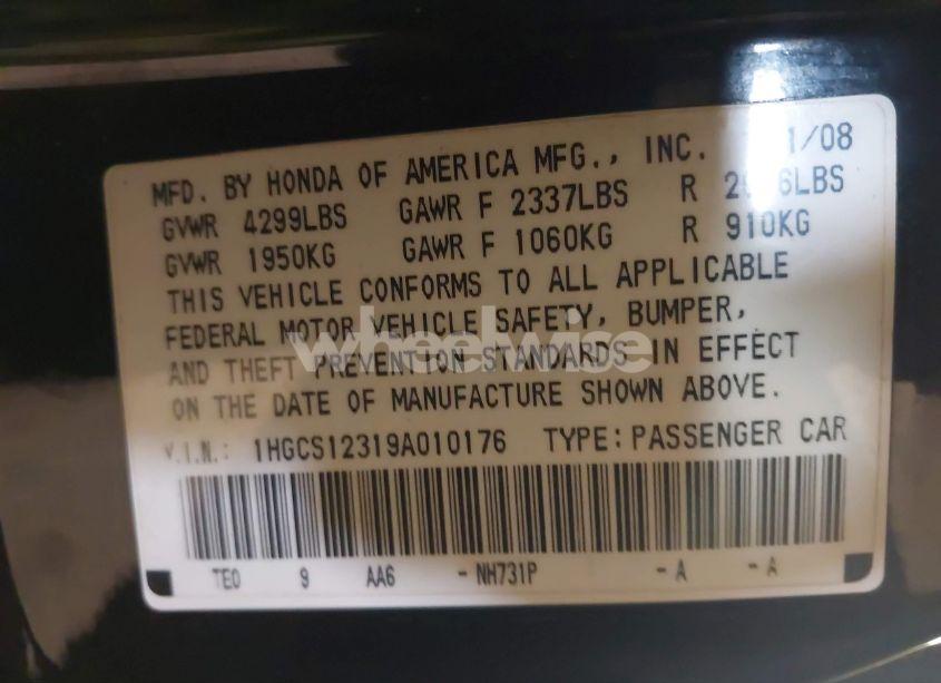 Photo 9 of 2009 Honda Accord 2.4 LX-S (VIN 1HGCS12319A010176)