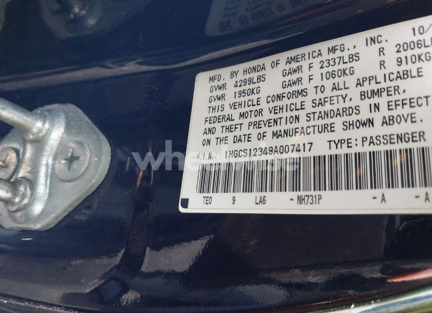 Photo 9 of 2009 Honda Accord 2.4 LX-S (VIN 1HGCS12349A007417)