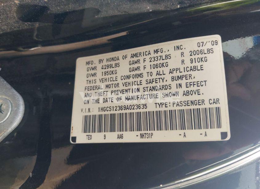 Photo 9 of 2009 Honda Accord 2.4 LX-S (VIN 1HGCS12369A023635)