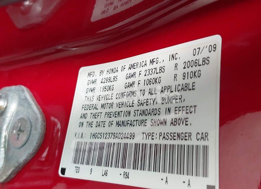 Photo 9 of 2009 Honda Accord 2.4 LX-S (VIN 1HGCS12379A024499)