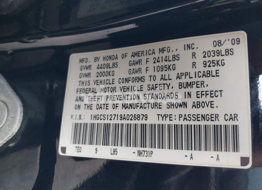 Photo 9 of 2009 Honda Accord 2.4 EX (VIN 1HGCS12719A026879)